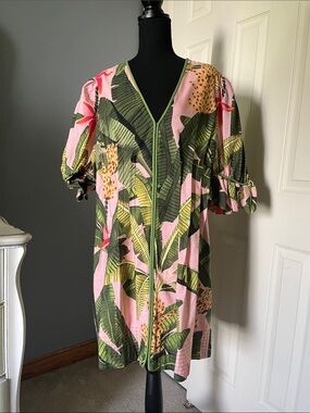 FARM Rio Pink Tropical Leaf Mini Dress